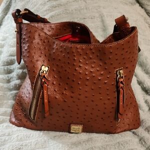 Luxurious Brown Leather Hobo Bag with Gold Accents